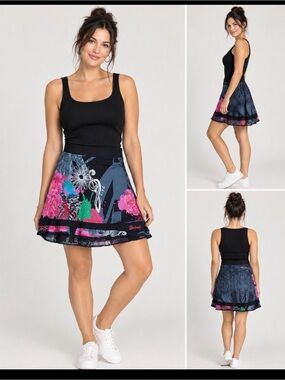 Desigual Black Floral Print A-Line Skirt